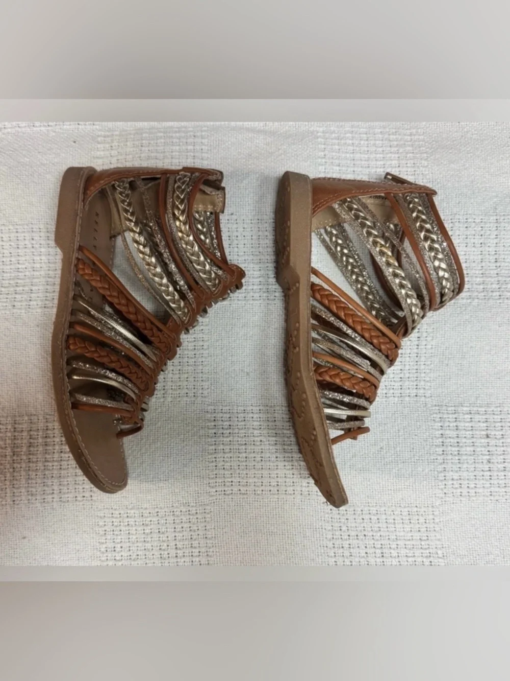 Kids Girls Kelly & Katie Braided Gladiator Sandals in Brown and Gold